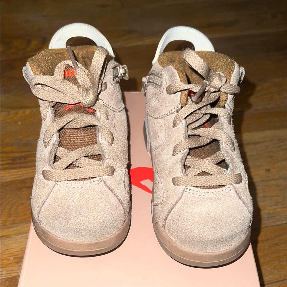 Jordan Kids Tan Suede Sneakers with Red Accents